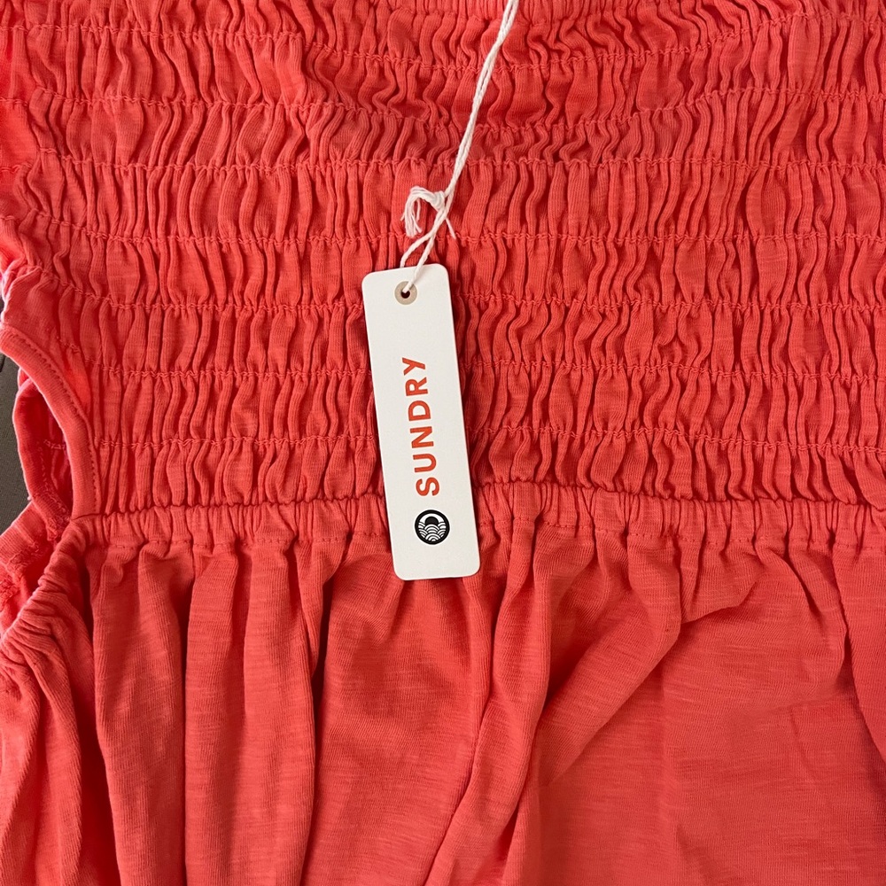 SUNDRY Coral Smocked Dress
